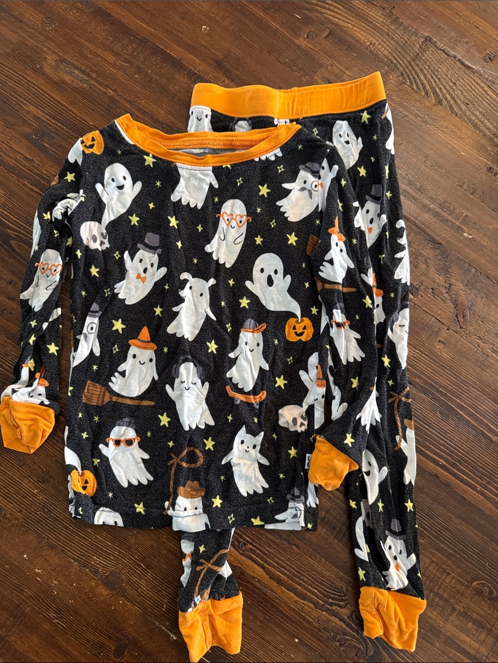 Little Sleepies Black & Orange Ghost Halloween Pajama Set